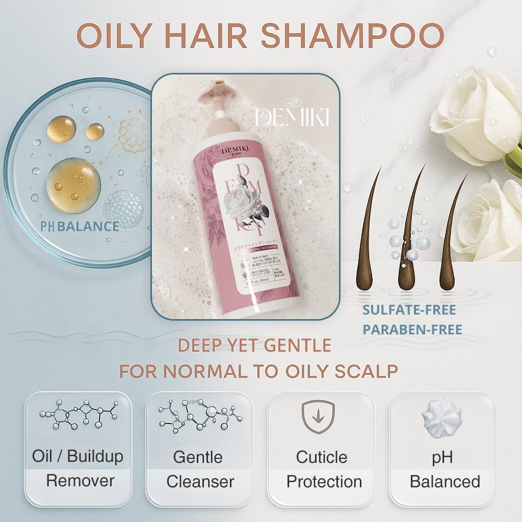 BestBy07/27 DEMIKI Japanese Keratin Shampoo Oily Hair Rose 450ml Pink