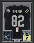 Framed Autographed/Signed Jordy Nelson 35x39 Oakland Black Football Jersey JSA COA