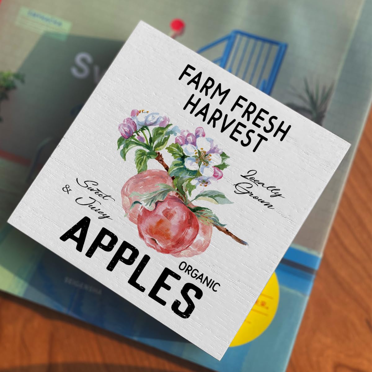 ENGVZ Apple Decor Wooden Box Sign Rustic Farmhouse Kitchen Bathroom 1x4x6in