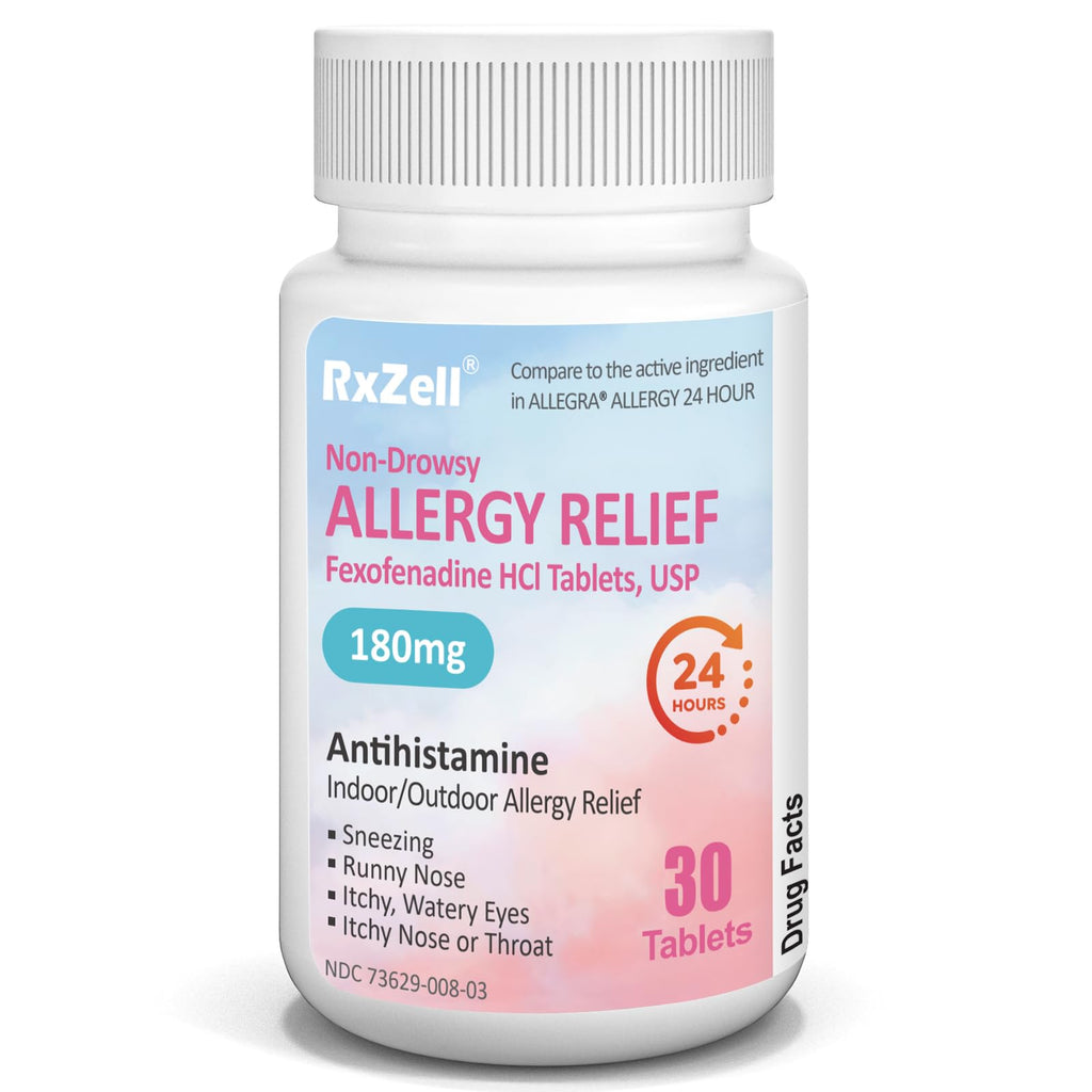 RXZELL Fexofenadine HCl 180mg 24-Hour Antihistamine Non-Drowsy 30 Count