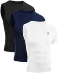 Roadbox Men's Compression Short Sleeve Athletic Shirt Black+White+Navy Size XL