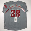 Autographed/Signed Curt Schilling Philadelphia Grey Baseball Jersey JSA COA