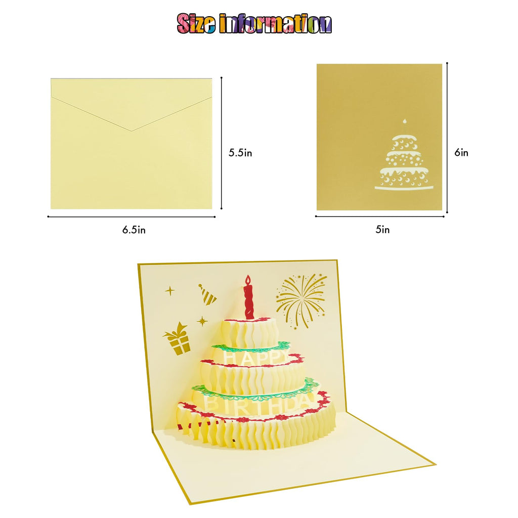 CANREVEL 3D PopUp LED Light Birthday Card Gold Candle Music Greeting