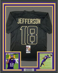 Framed Autographed/Signed Justin Jefferson 35x39 Minnesota Blackout Football Jersey JSA COA