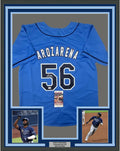 Framed Autographed/Signed Randy Arozarena 35x39 Tampa Bay Light Blue Baseball Jersey JSA COA