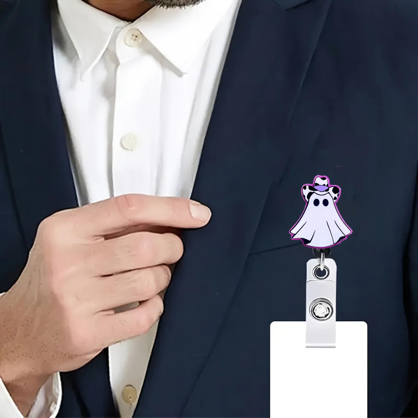 CHAONENG Funny Purple Ghost Nurse Badge Reel Retractable Clip Acrylic ID Holder