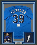 Framed Autographed/Signed Kevin Kiermaier 35x39 Tampa Bay Light Blue Baseball Jersey PSA/DNA COA