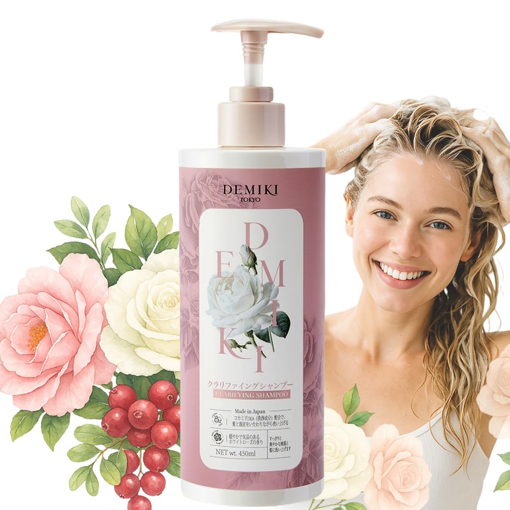 BestBy07/27 DEMIKI Japanese Keratin Shampoo Oily Hair Rose 450ml Pink
