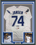 Framed Autographed/Signed Kenley Jansen 35x39 Los Angeles LA White Baseball Jersey PSA/DNA COA