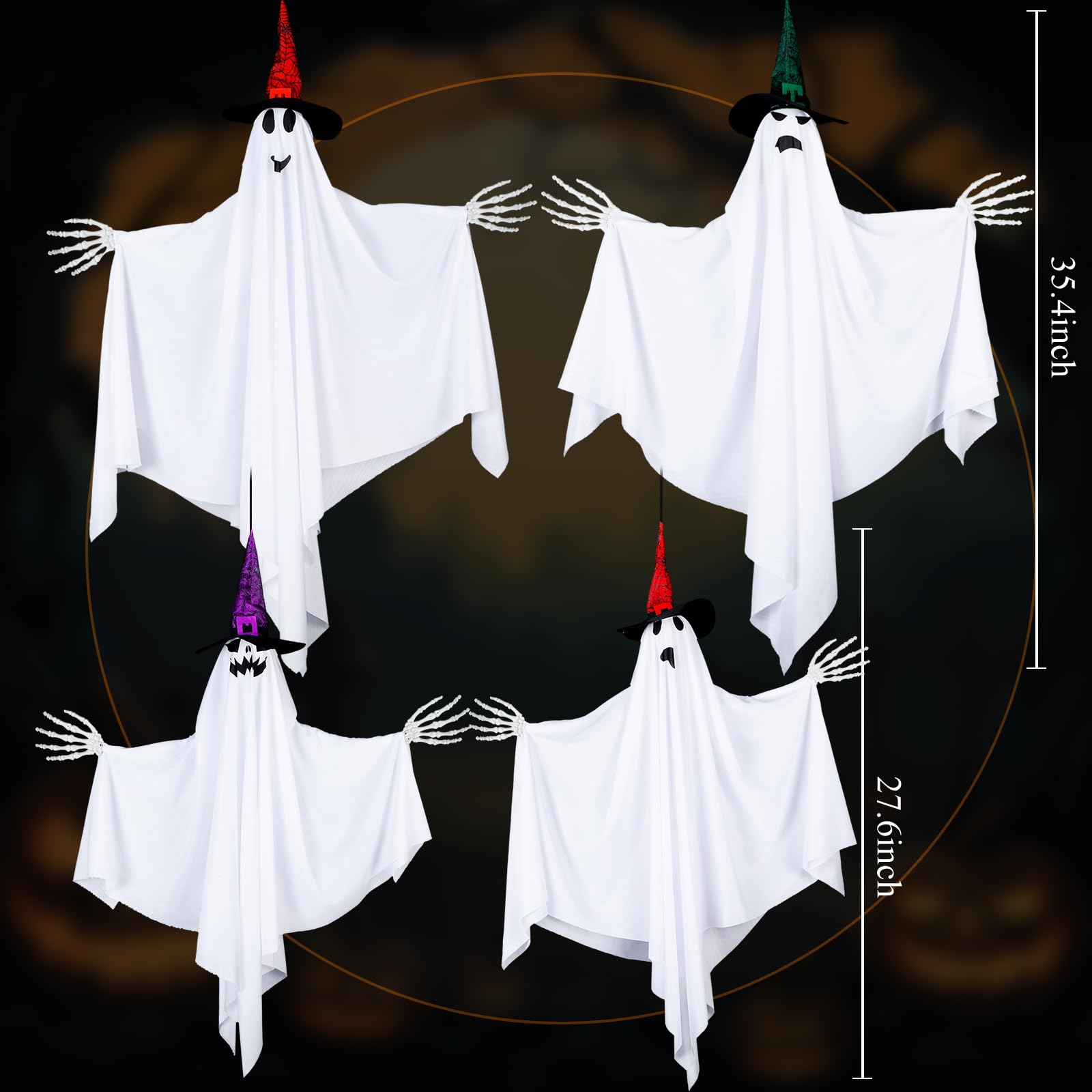 Threan 4-Piece Hanging Ghost Decorations 28-35" White Halloween Decor
