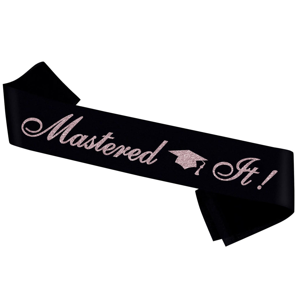 PYQWA Mastered It Graduation Sash Black Satin Rose Gold Foil Class of 2026