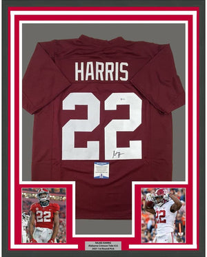 Framed Autographed/Signed Najee Harris 35x39 Alabama Red College Football Jersey Beckett BAS COA