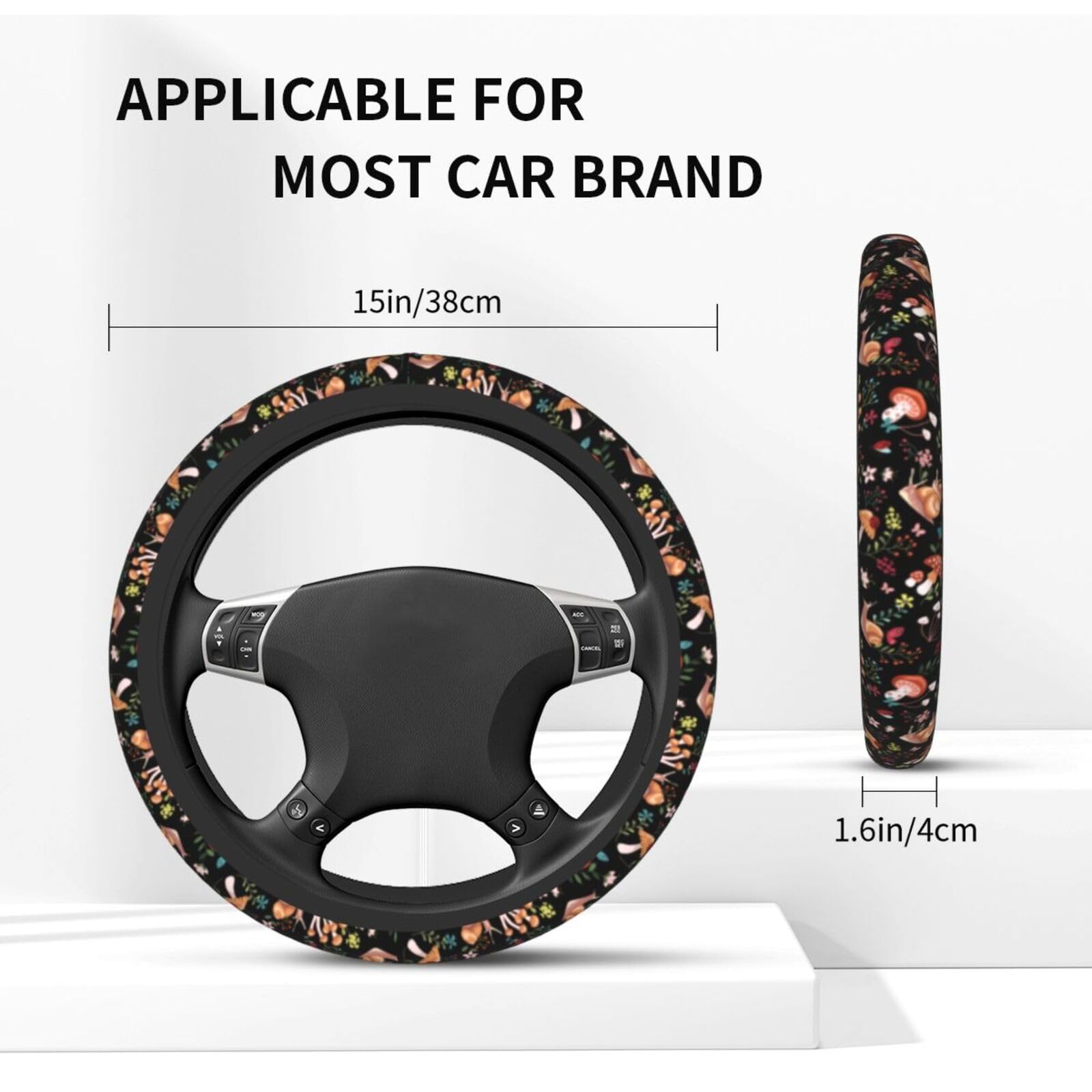 MINIOZE Mushroom Vintage Steering Wheel Cover 15 Inch Neoprene Black 1pc