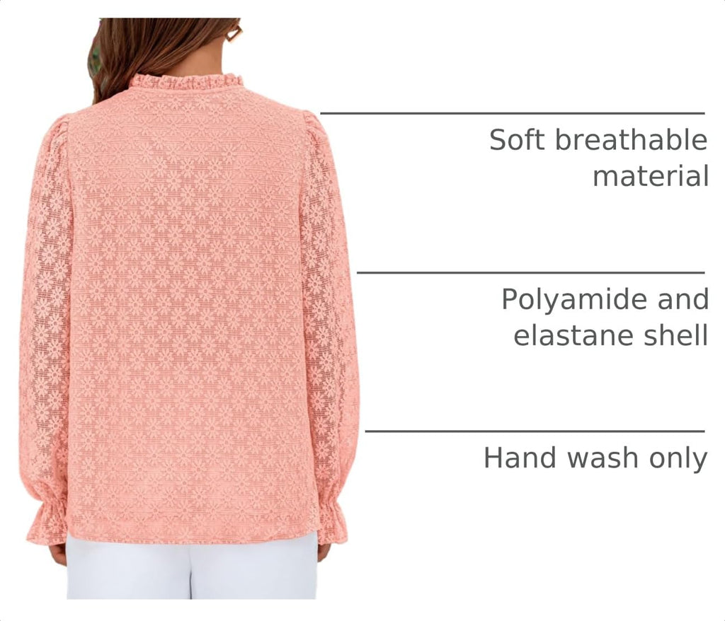 PRETTYGARDEN Women's Pink Eyelet Lace Blouse, Medium