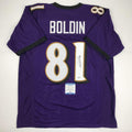 Autographed/Signed Anquan Boldin Baltimore Purple Football Jersey Beckett BAS COA