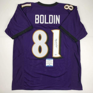 Autographed/Signed Anquan Boldin Baltimore Purple Football Jersey Beckett BAS COA