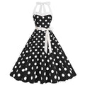HAPNBCELE Vintage 1950s Halter Polka Dot Dress Black Size X-Large