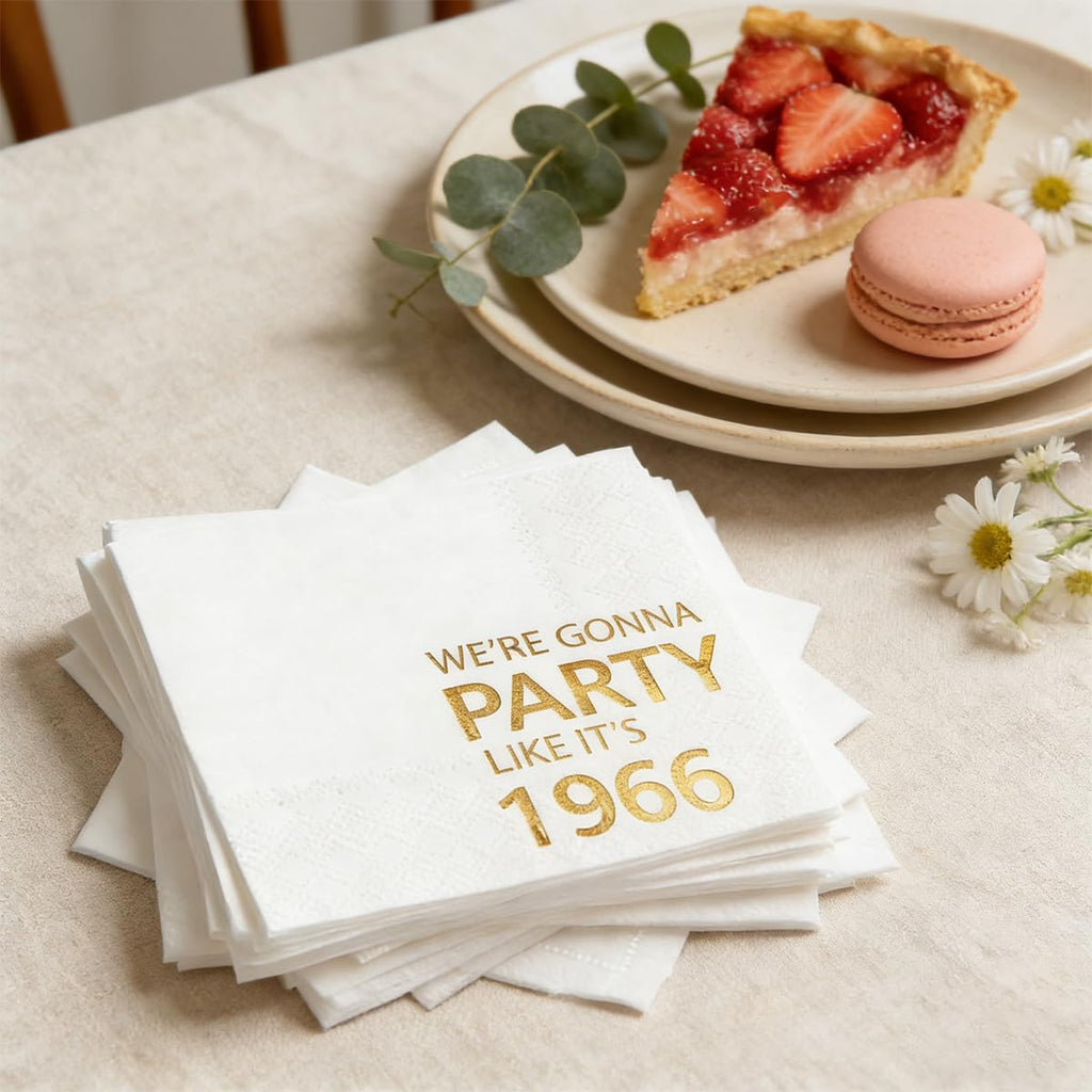 Horaldaily 100 Pack 61th Birthday Disposable Paper Decorative Luncheon Napkins, We're Gonna Party Like It's 1965 Hand Towel for Party Lunch Dinner Kitchen Bathroom (Gold,6.5x6.5 Inches)