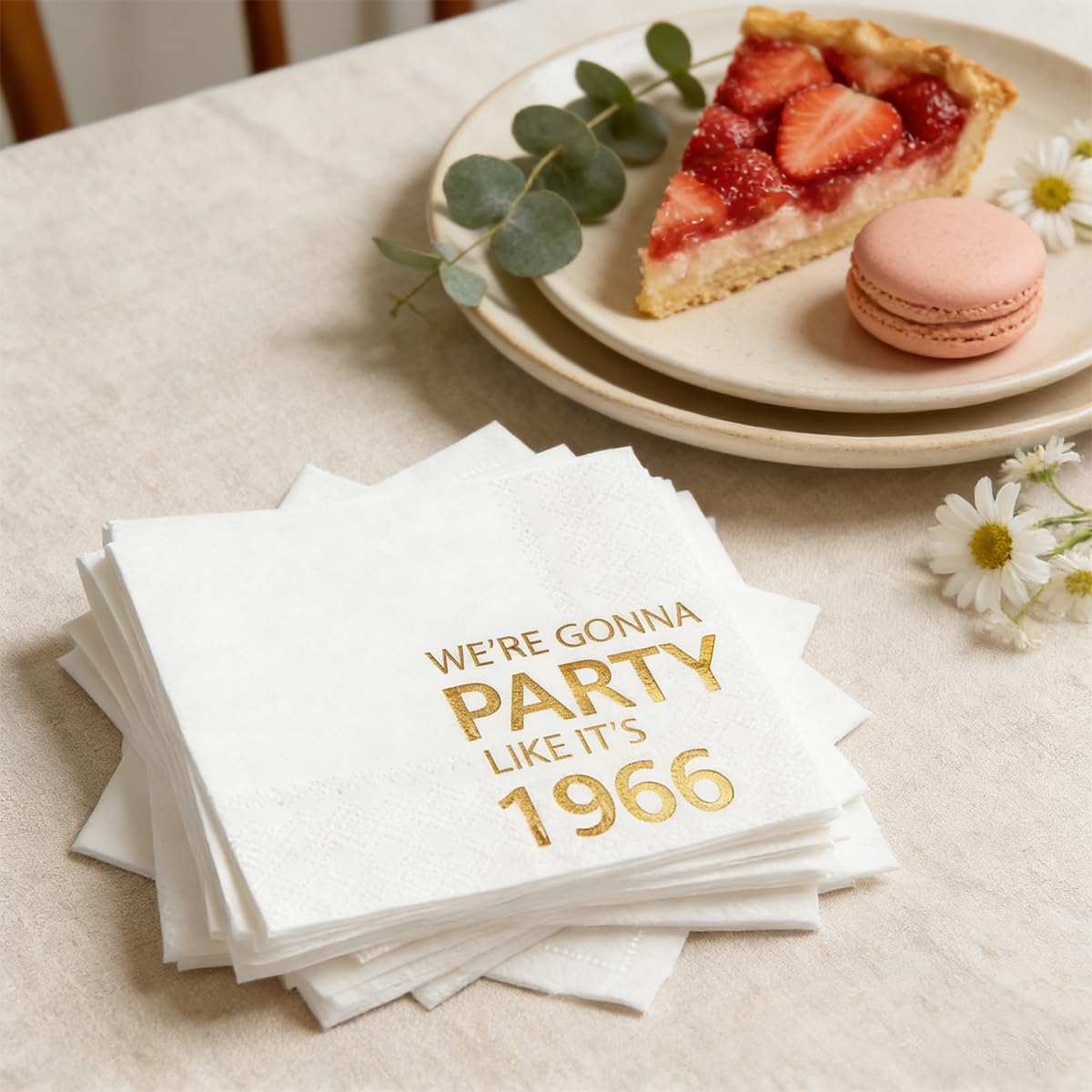Horaldaily 100 Pack 61th Birthday Disposable Paper Decorative Luncheon Napkins, We're Gonna Party Like It's 1965 Hand Towel for Party Lunch Dinner Kitchen Bathroom (Gold,6.5x6.5 Inches)