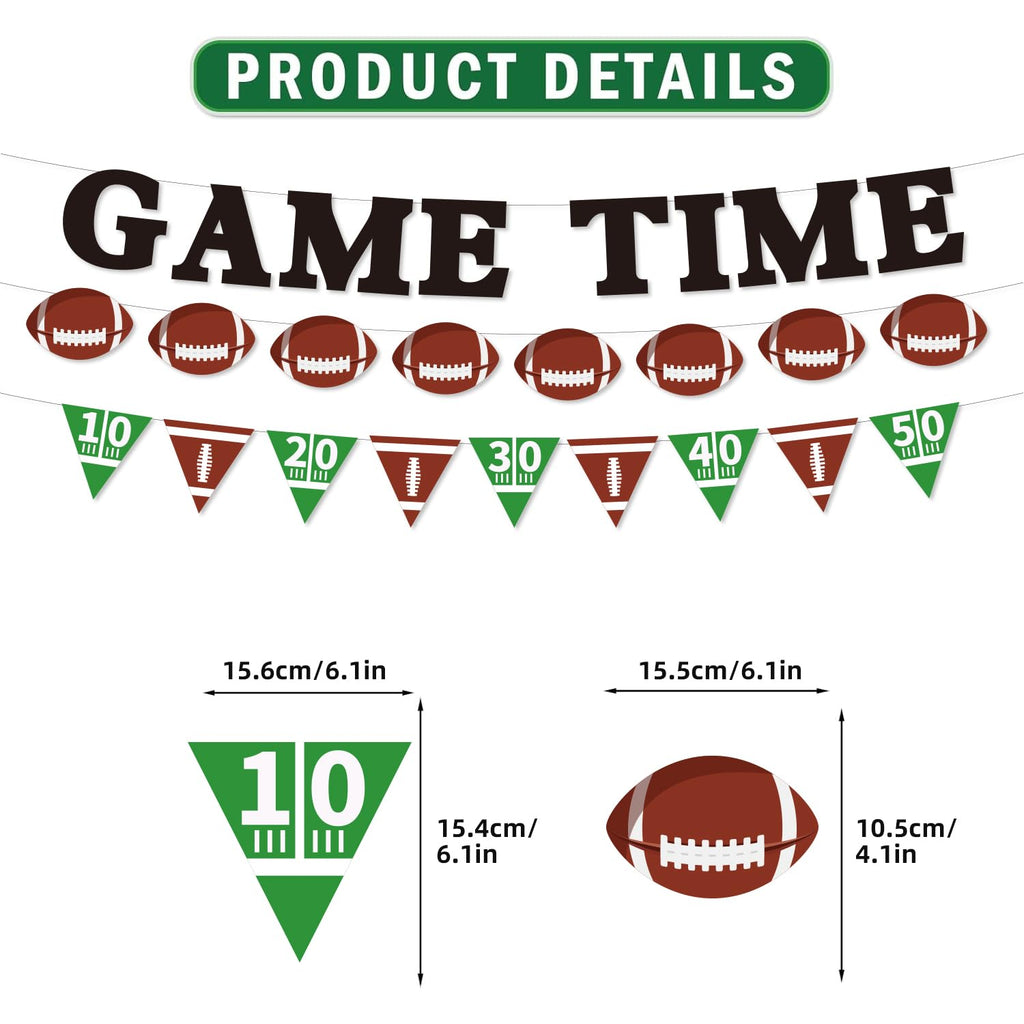 Koeilay Game Time Football Banner & Decorations Green Brown Party Supplies