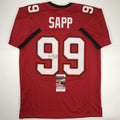 Autographed/Signed Warren Sapp Tampa Bay Red Football Jersey JSA COA