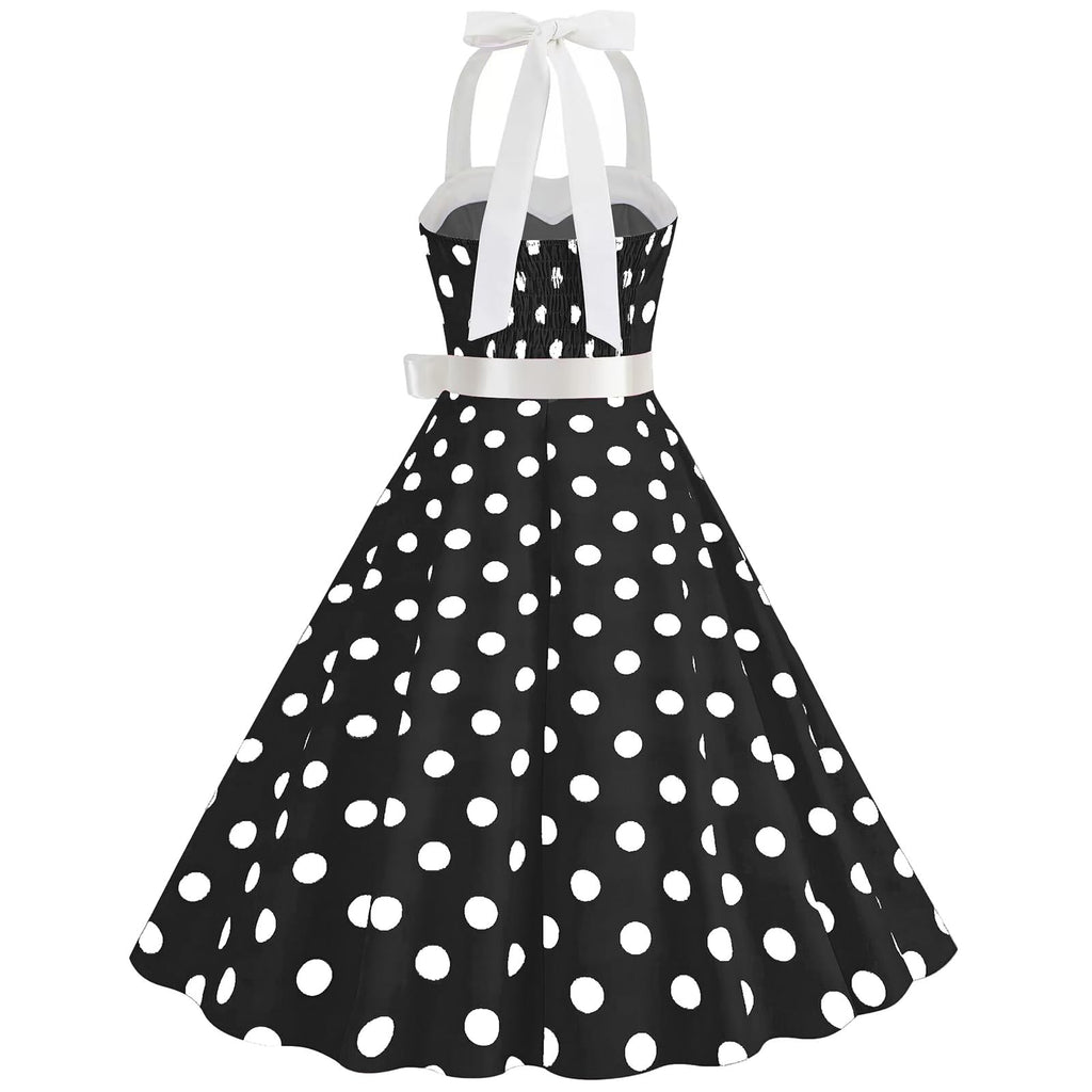 HAPNBCELE Vintage 1950s Halter Polka Dot Dress Black Size X-Large