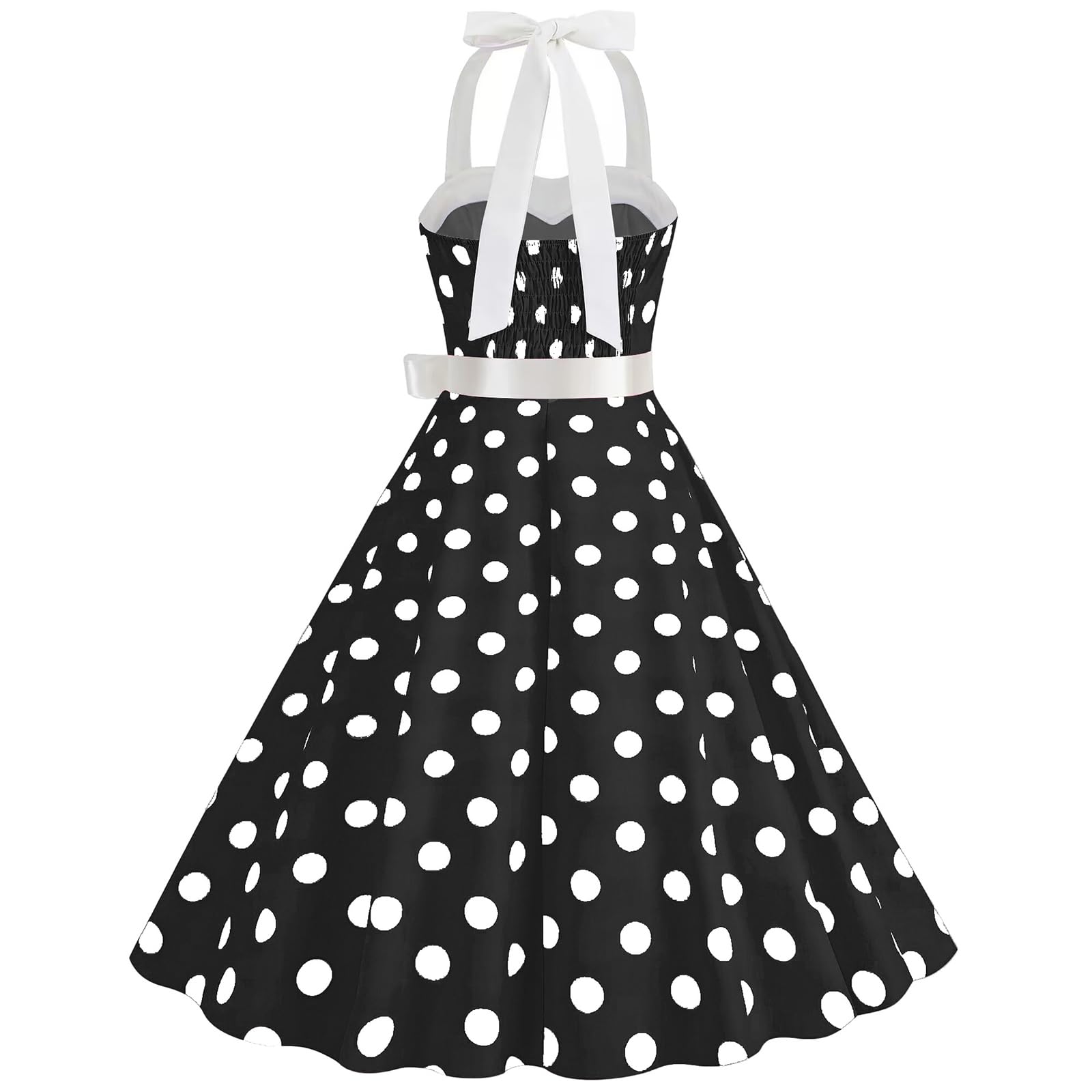 HAPNBCELE Vintage 1950s Halter Polka Dot Dress Black Size X-Large