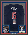 Framed Autographed/Signed Bobby Cox HOF 14 35x39 Atlanta Blue Baseball Jersey JSA COA