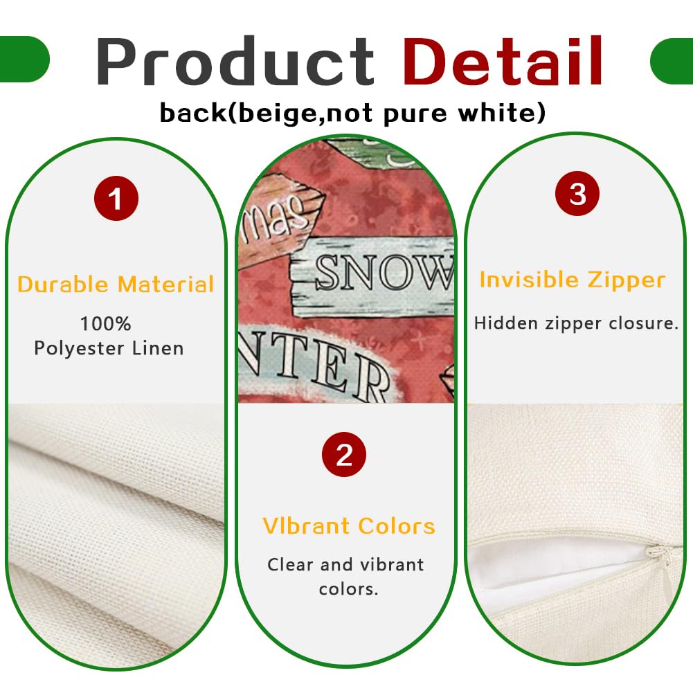 RABUSOFA Christmas Pillow Cover Red Lumbar Cushion 12x20 Inch Pack of 1