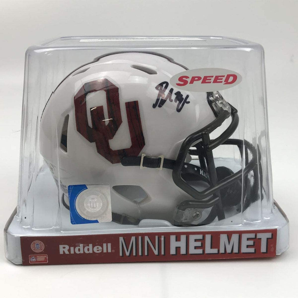 Autographed/Signed Baker Mayfield Oklahoma Sooners Mini College Football Helmet Beckett BAS COA