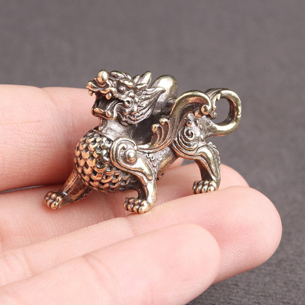 FAVOMOTO Retro Car Keychain Set 4Pcs Golden Brass Feng Shui Dragon Shape