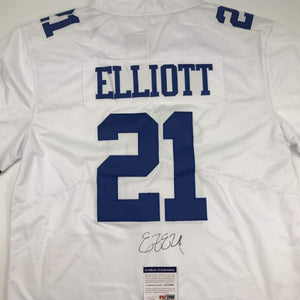 Autographed/Signed Ezekiel Elliott Dallas White Football Jersey PSA/DNA COA #2