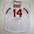 Autographed/Signed Pete Rose Inscribed Charlie Hustle Cincinnati White Baseball Jersey Athlete Hologram COA #1