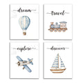 VIIJJUE Nursery Wall Art Set 4 Transportation Prints 8x10 Watercolor Blue
