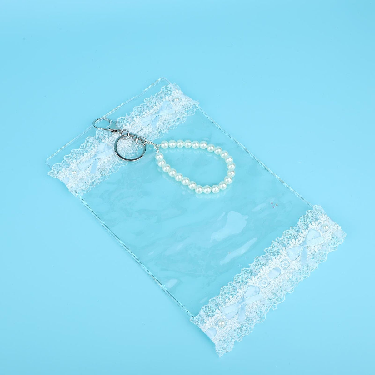 Tinoaly Clear PVC Doll Display Bag, 5.9 x 9.8 in, Pearl Keychain