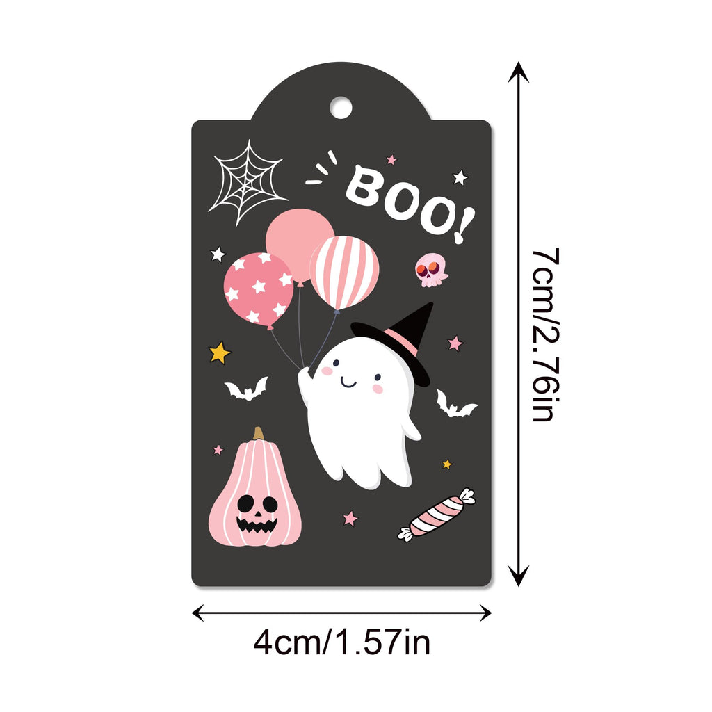 MOZUI Halloween Thank You Tags 60pcs Pink Black Ghost Pumpkin Kraft Paper