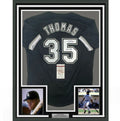 Framed Autographed/Signed Frank Thomas HOF 2014 35x39 Chicago Black Baseball Jersey JSA COA