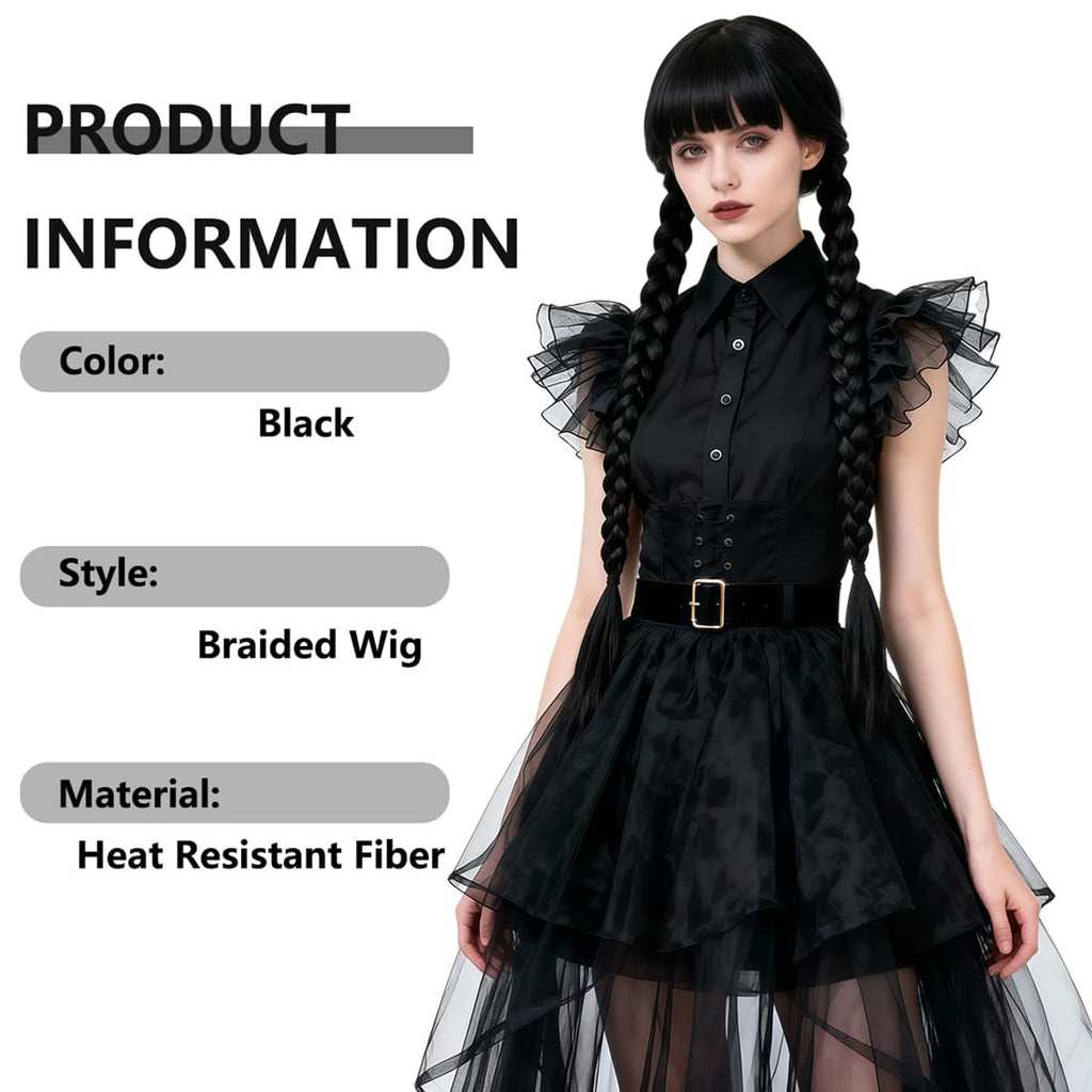Ccfurwo Braided Black Wig Gothic Costume Women Cute Soft Black CC050BK