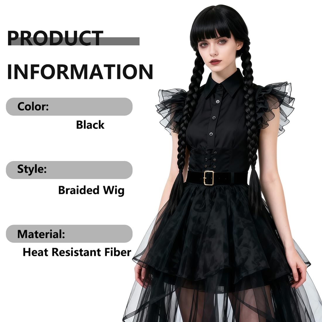 Ccfurwo Braided Black Wig Gothic Costume Women Cute Soft Black CC050BK