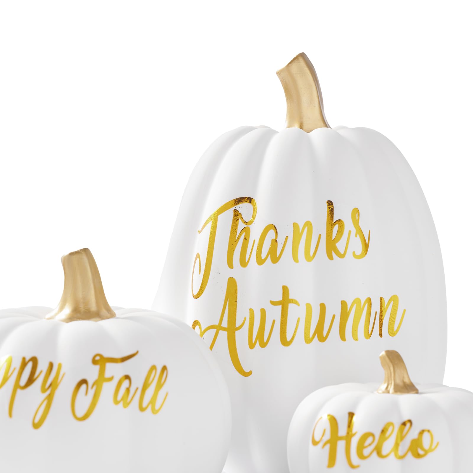 DN DECONATION 3 Pc Fall Pumpkin Decorations White Brown Black Resin Figurines