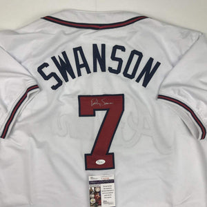 Autographed/Signed Dansby Swanson Atlanta White Baseball Jersey JSA COA