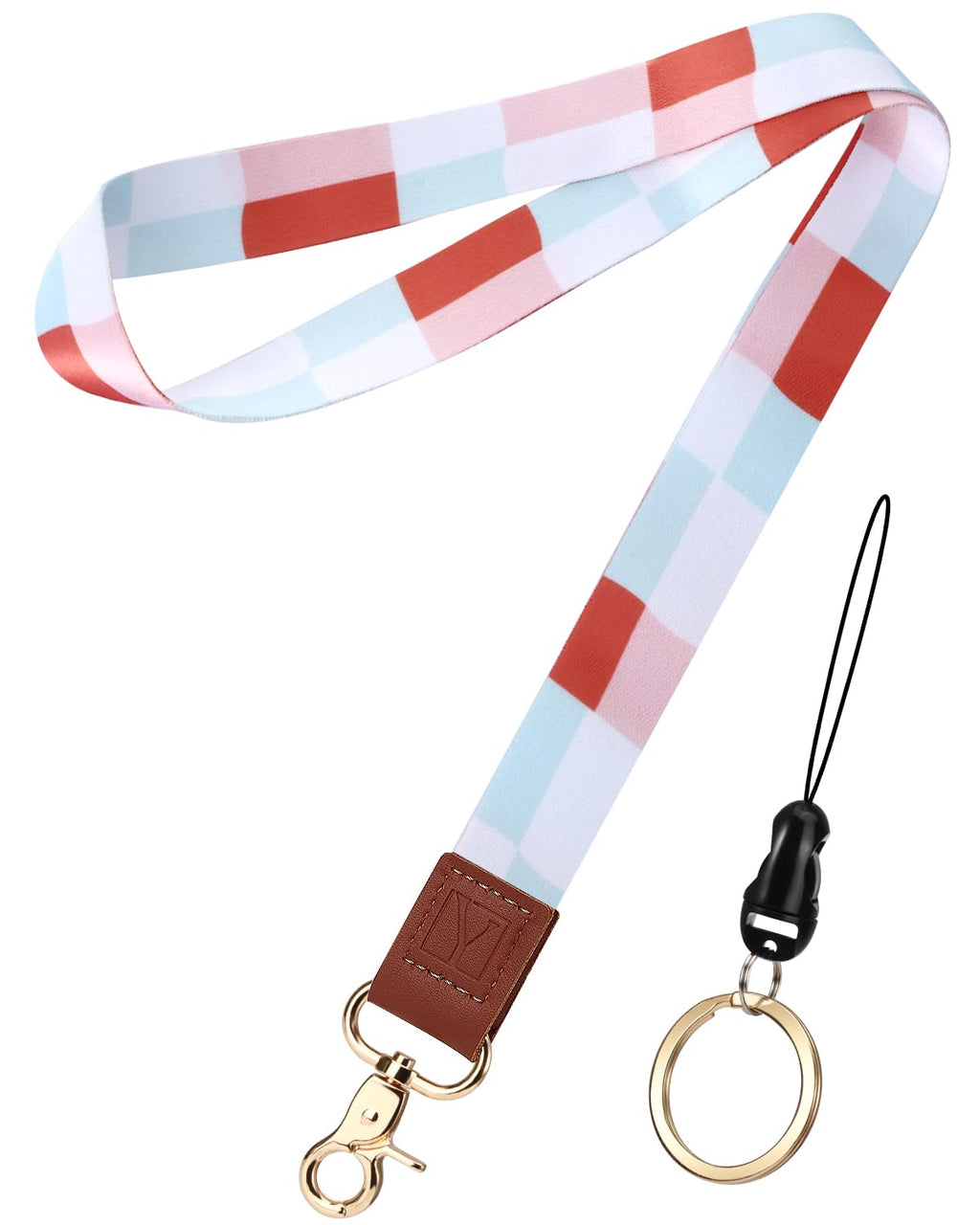 YAVVOZH Soft Plaid Key Lanyard for Women Neck Id Badge Orange Size Average