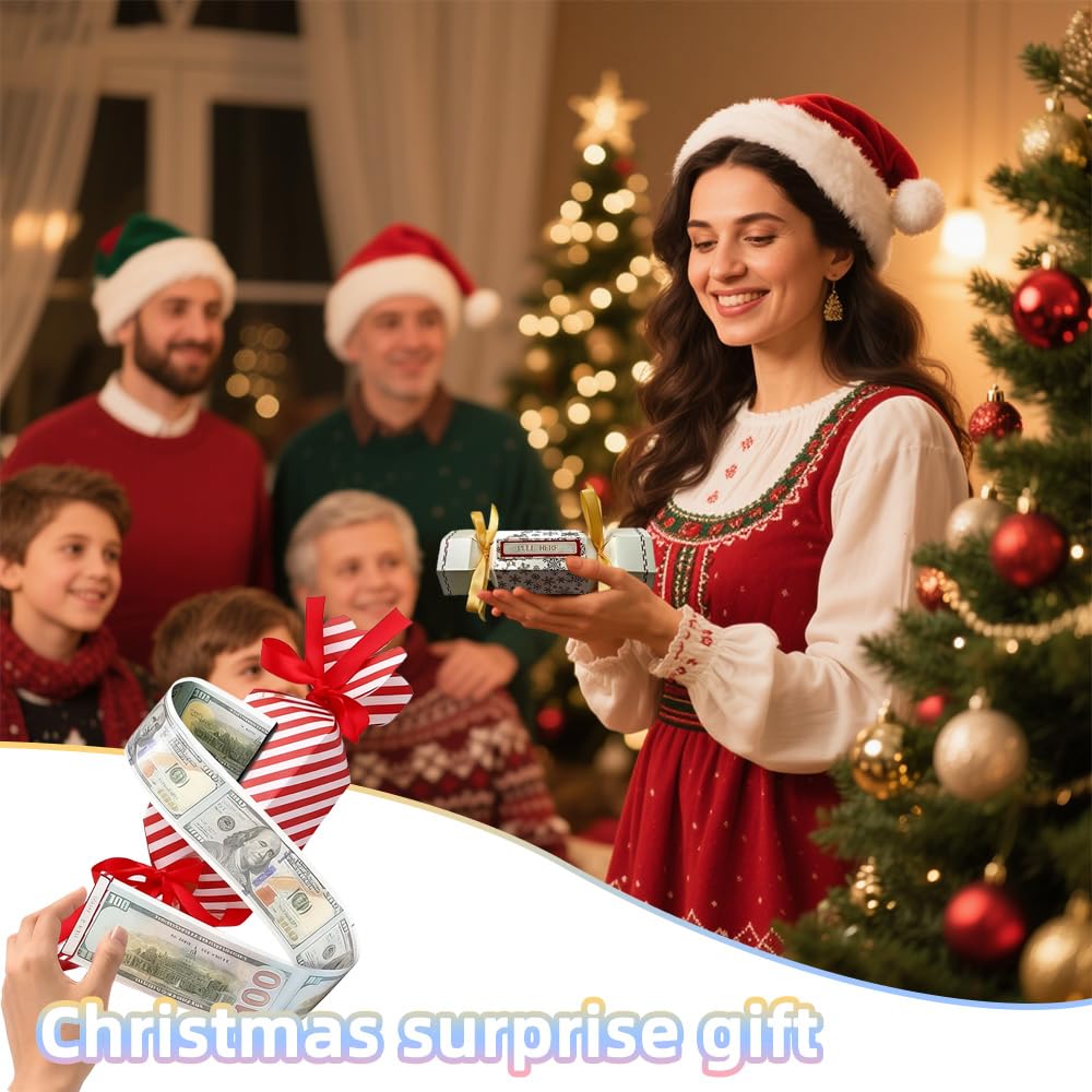 4PCS Christmas Surprise Money Pull Pouch for Cash Gift Candy Shape Money Holder Gift Box for Kids Adults Transparent Bags Christmas Party