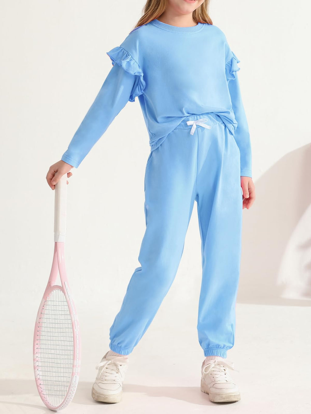 Valcatch Girls Sweatsuit 2 Piece Outfit Cute Ruffle Sweatshirt and Sweatpants Kids Tracksuit Jogger Set Fall Winter Clothes