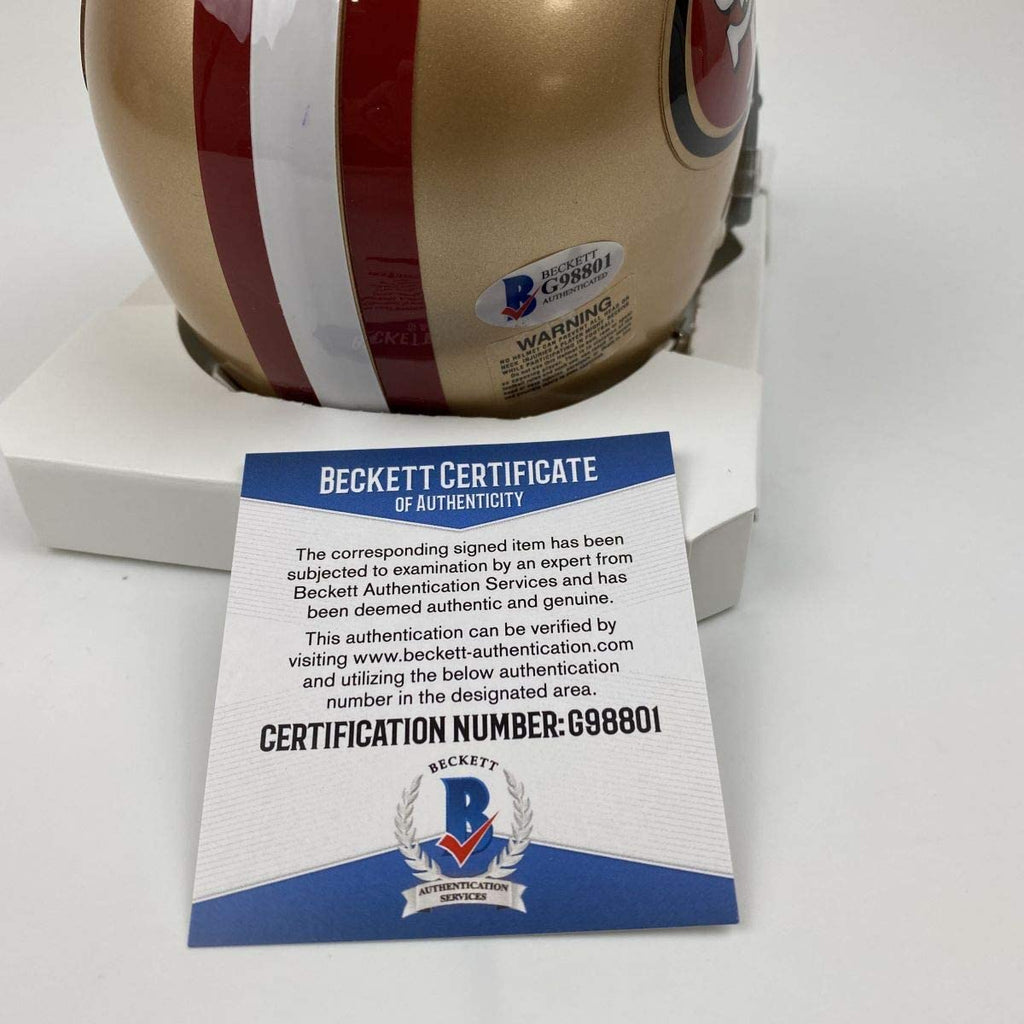 Autographed/Signed George Kittle San Francisco 49ers Football Mini Helmet Beckett BAS COA