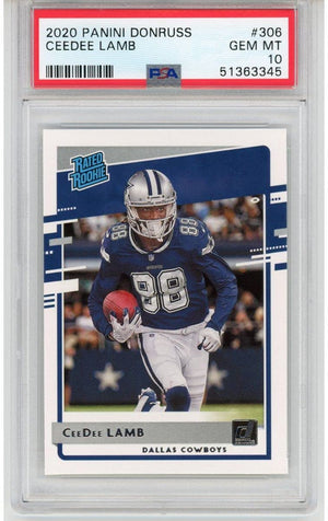 Graded 2020 Panini Donruss CeeDee Lamb #306 Rookie RC Football Card PSA 10 Gem Mint