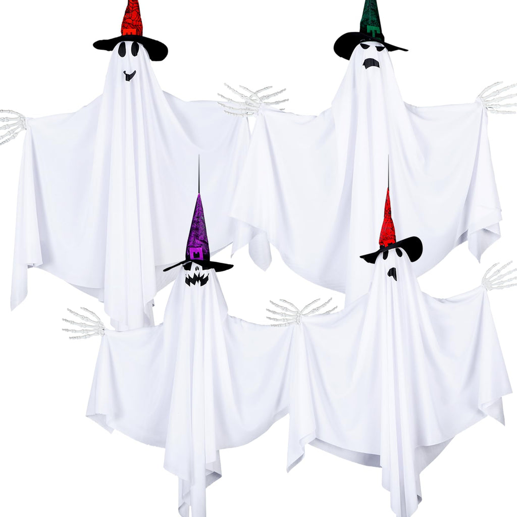 Threan 4-Piece Hanging Ghost Decorations 28-35" White Halloween Decor