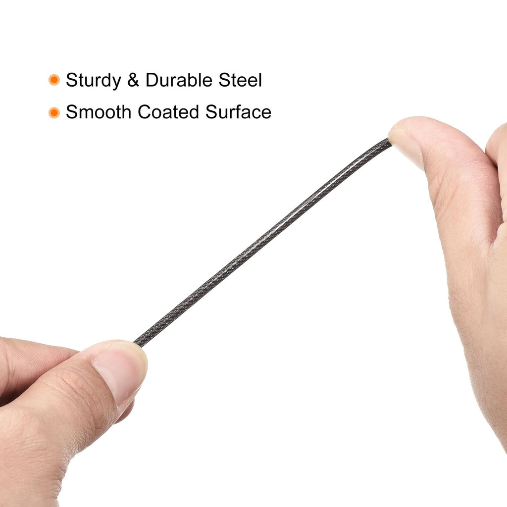 PATIKIL Security Steel Cable 2.5mm x 1.5m Black Double Loop 2 Pack