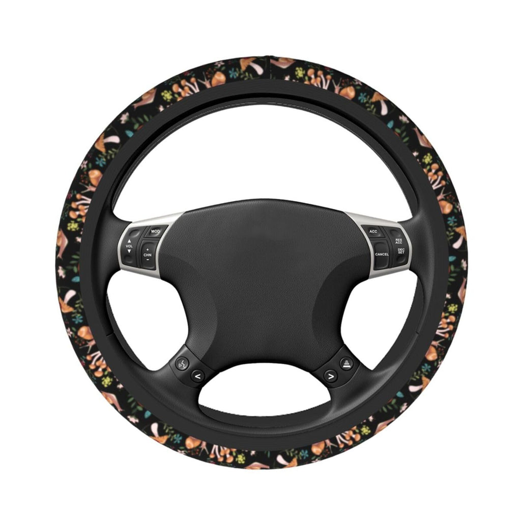 MINIOZE Mushroom Vintage Steering Wheel Cover 15 Inch Neoprene Black 1pc
