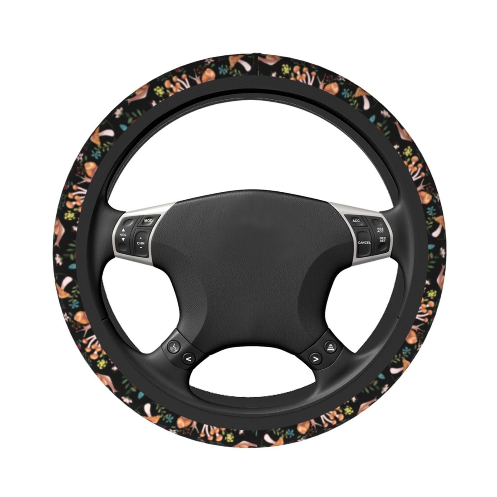 MINIOZE Mushroom Vintage Steering Wheel Cover 15 Inch Neoprene Black 1pc